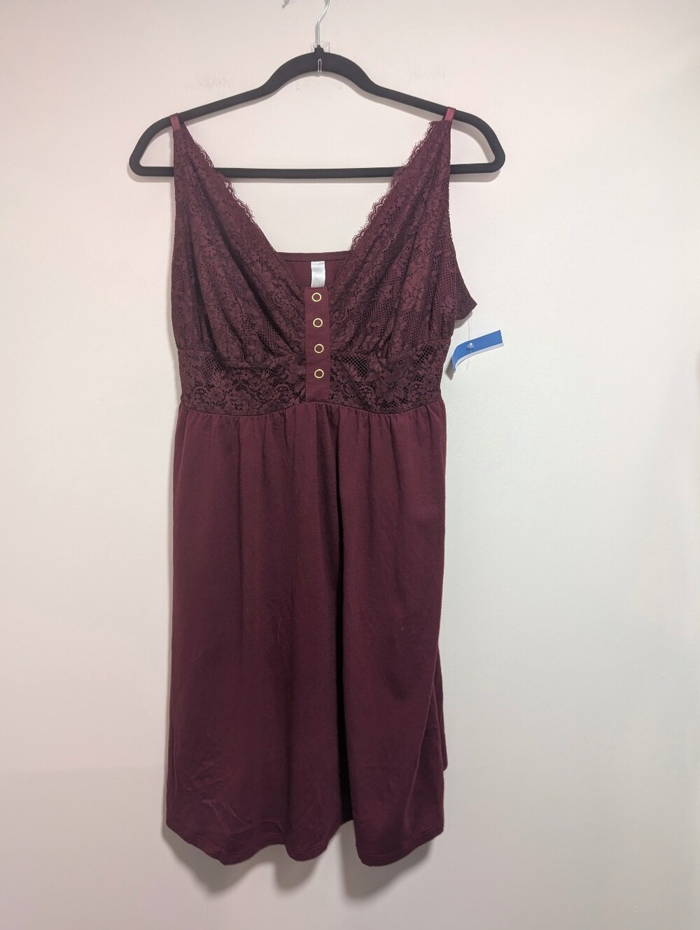 Cacique | Lace Bodice Grommet Detail Chemise Nightgown In Burgundy